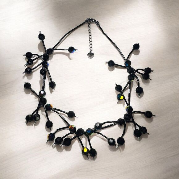 DOL Artisan Necklace Black Glass with Aurora Borealis Finish Sculptural Collar - Picture 3 of 9